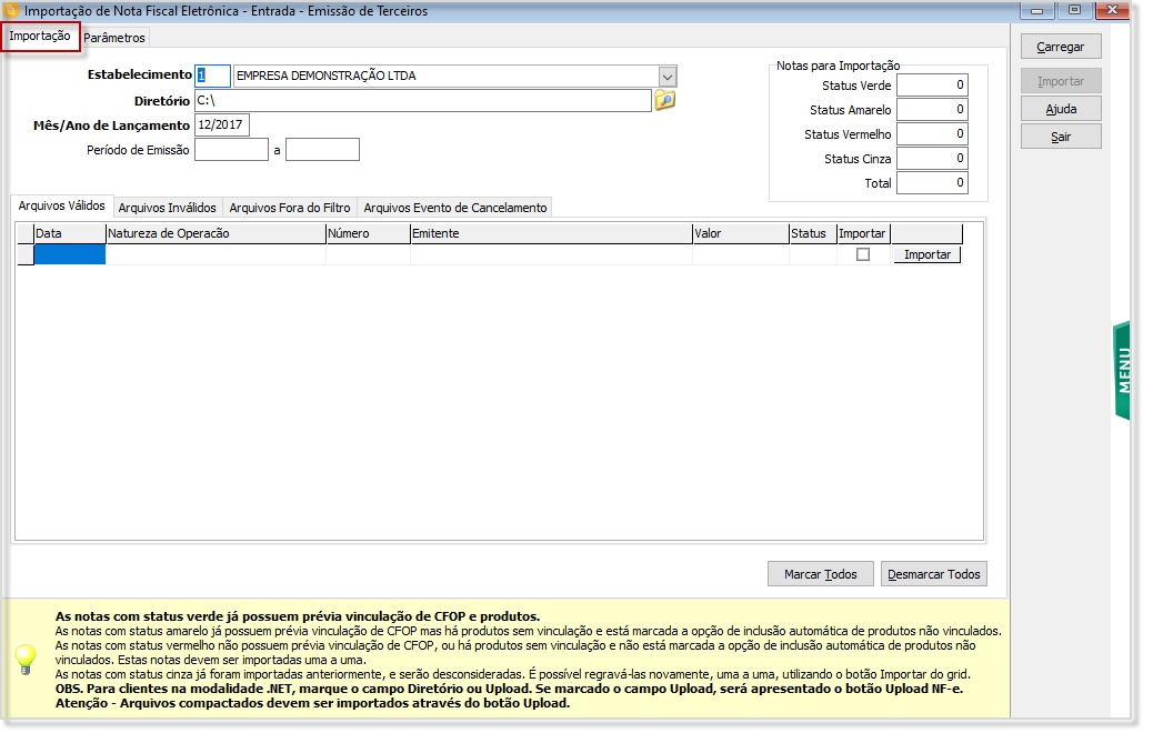 NF_Emissão de Terceiros _Aba Importação
